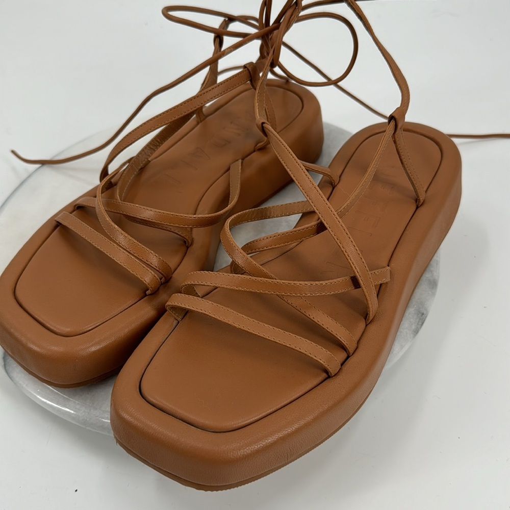 Loeffler Randall Brown Strappy Lace-Up Flat Sandals - Picture 2 of 10